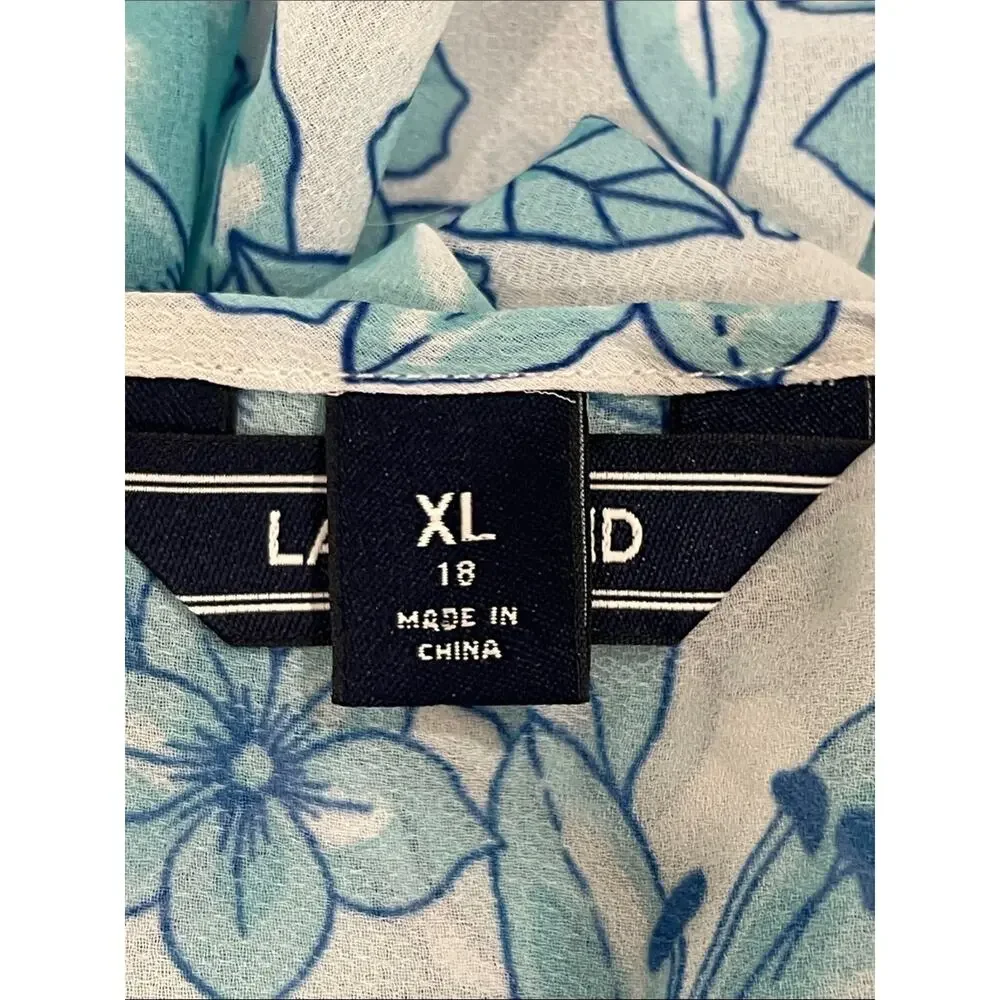 Lands' End Floral Swim Cover Up Tunic Dot Lace Trim Blue Size XL